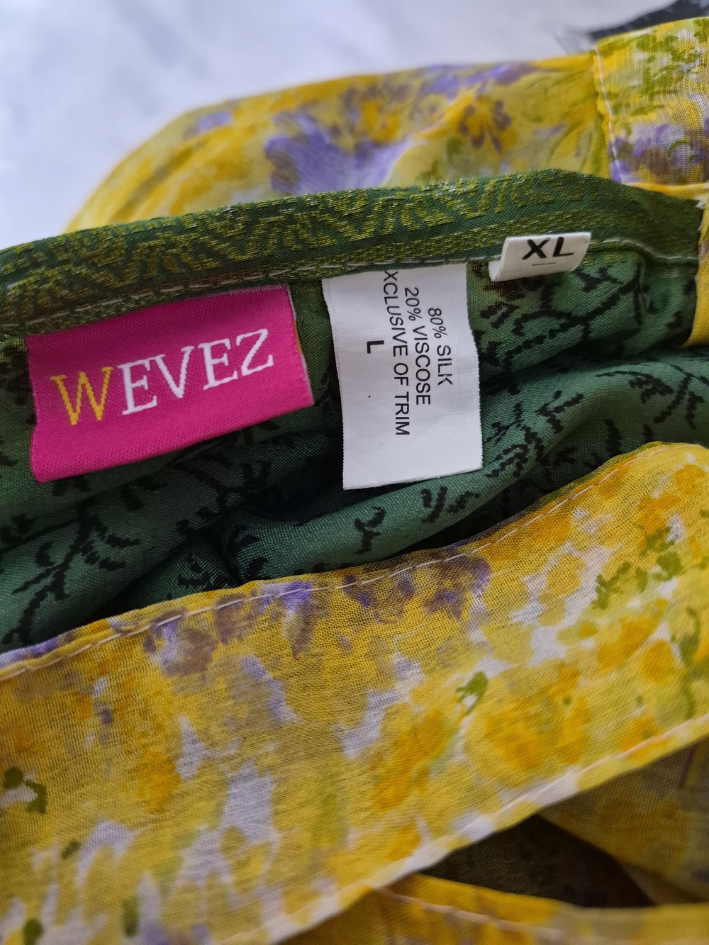 WEVEZ Silk Wrap Maxi Skirt XL Floral Boho Mixed Print Yellow Green - Picture 3 of 6
